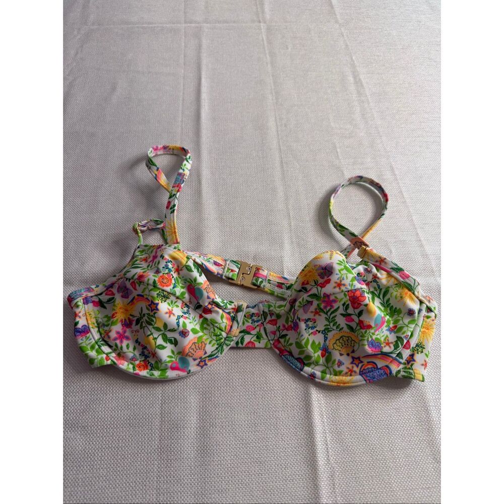 Kulani Kinis Underwire Bikini Top Floral Butterfly Adjustable Swim Top Sz Medium